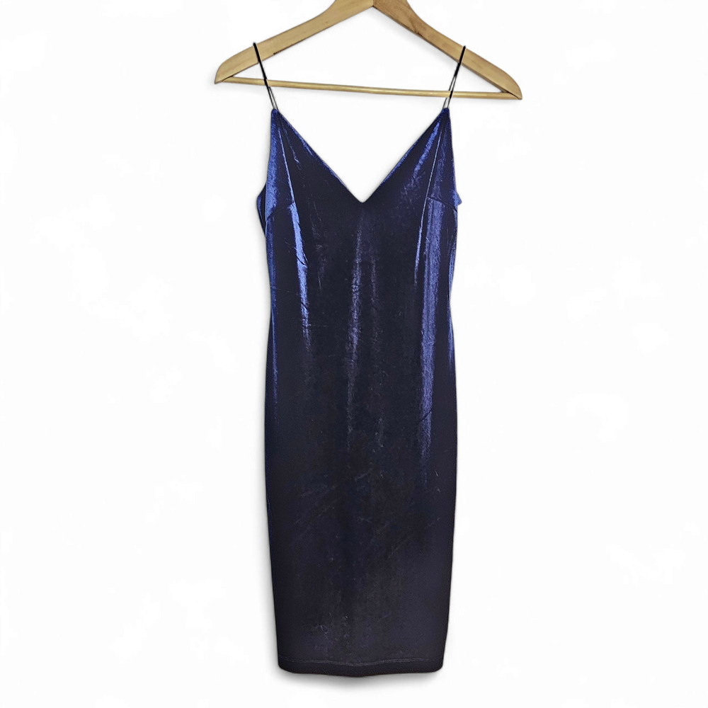 B. Darlin Women's Blue Velvet Spaghetti Strap Bodycon Short Dress Size S